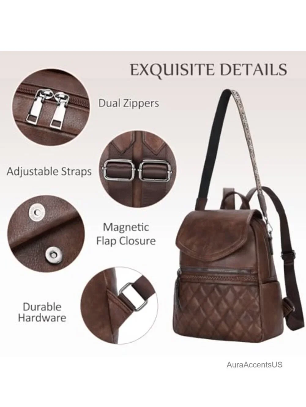 Women's Vegan Leather Convertible Backpack Purse with Detachable Strap